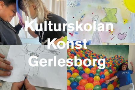 fyra bilder på barn som utövar konst på olika sätt
