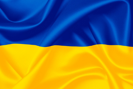 Ukrainas flagga, gul och blå.
