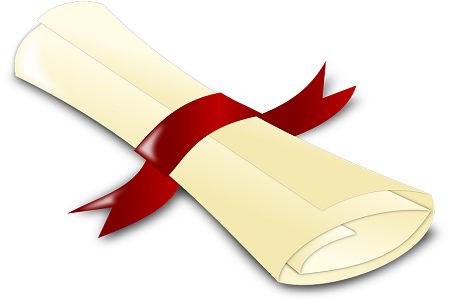 Grafisk illustration av rullat papper med rött band runt.